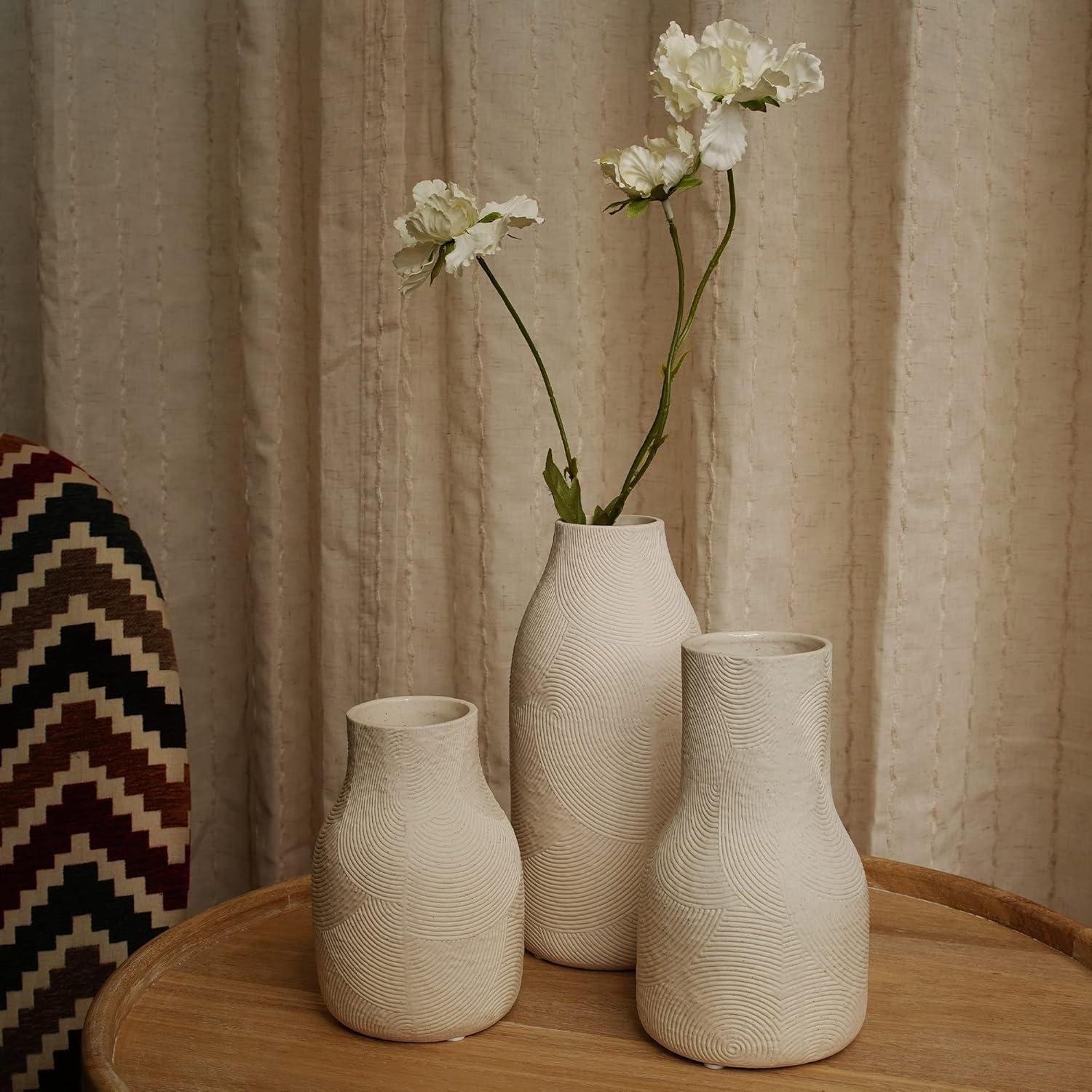 Matte White Textured Ceramic Vase Set of 3