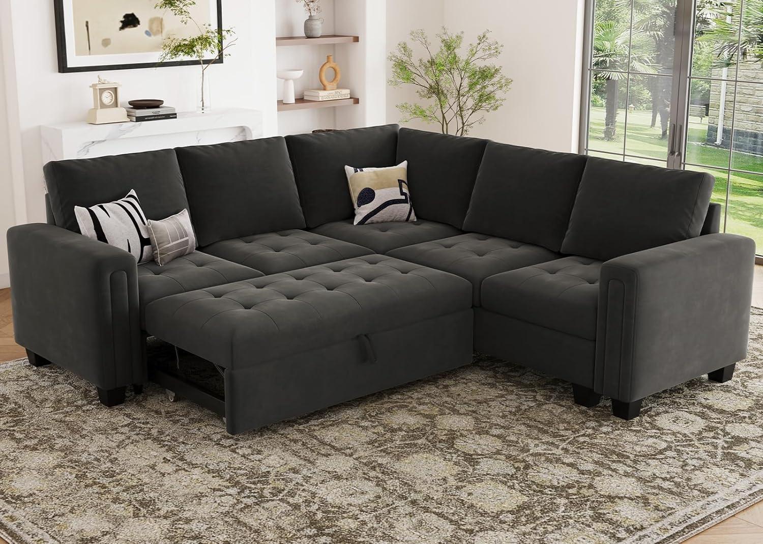 Velvet Modular Sectional L-Shaped Sleeper Sofa Bed For Apartment