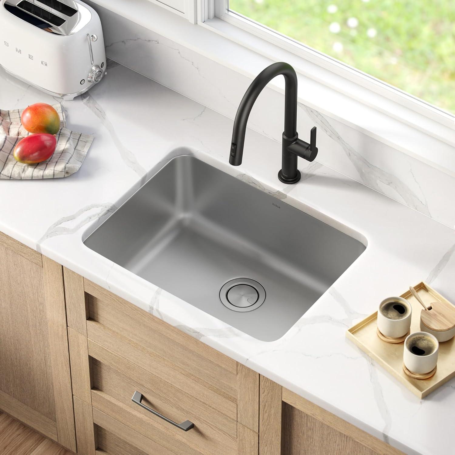 Dex™️ Series KRAUS 25" L Undermount 16 Gauge Stainless Steel Single Bowl Kitchen Sink