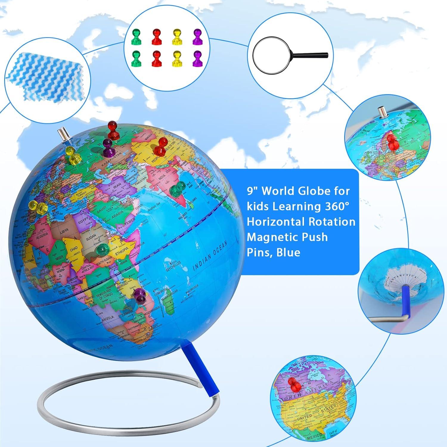 World Globe for kids Learning, 360° Horizontal Rotation Educational World Globe