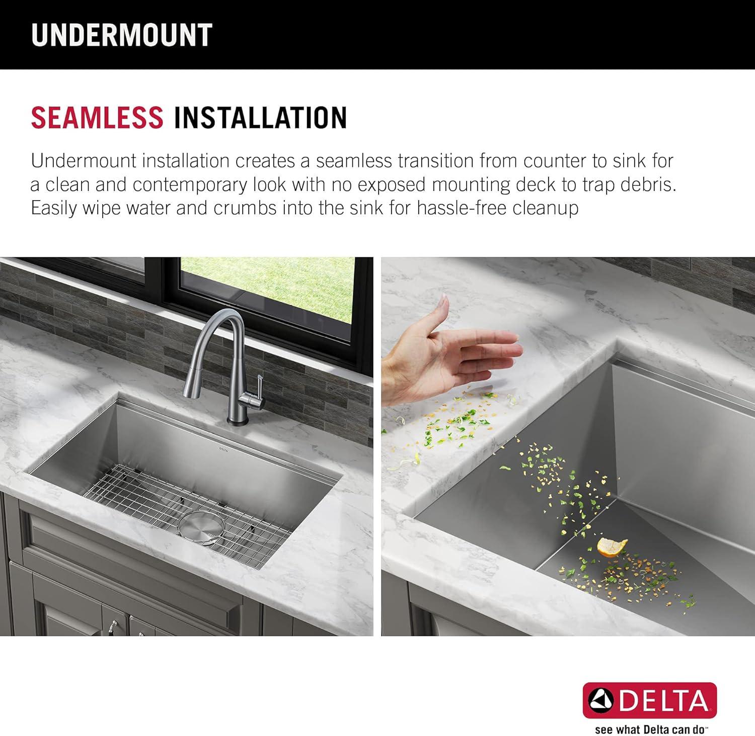 Delta Rivet™ 30" L Workstation Kitchen Sink Undermount 16 Gauge Stainless Steel Single Bowl