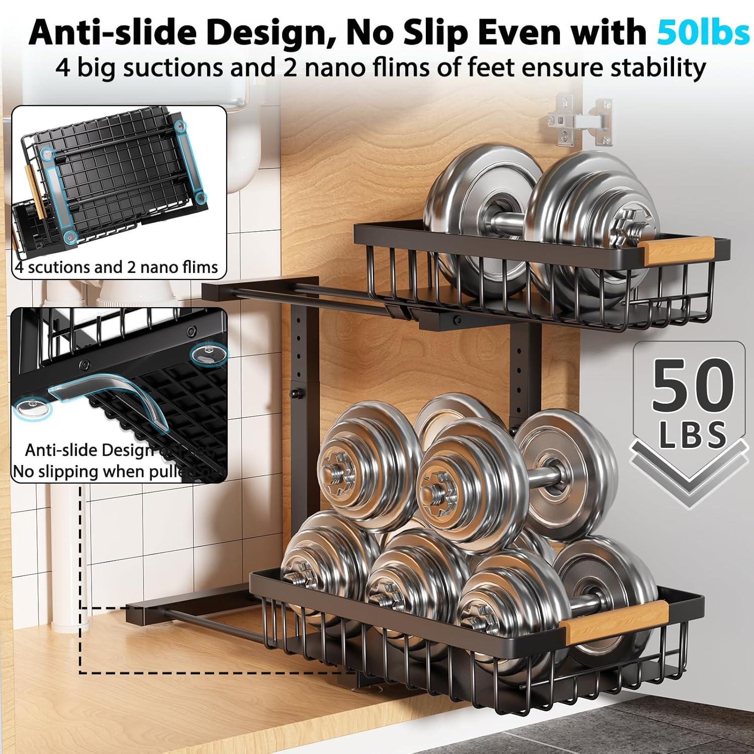 Rebrilliant Under Sink Organizer, 2 Tier Under Sink Organizers And Storage, Metal Slide Out Pull Out Cabinet Organizer ,2 Pack Sliding Drawer Organizer For Kitchen Bathroom Pantry