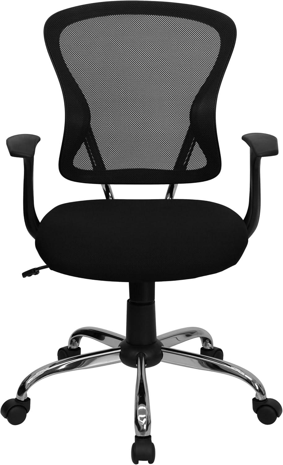 Flash Furniture Mid-Back Black Mesh Swivel Task Office Chair with Chrome Base and Arms