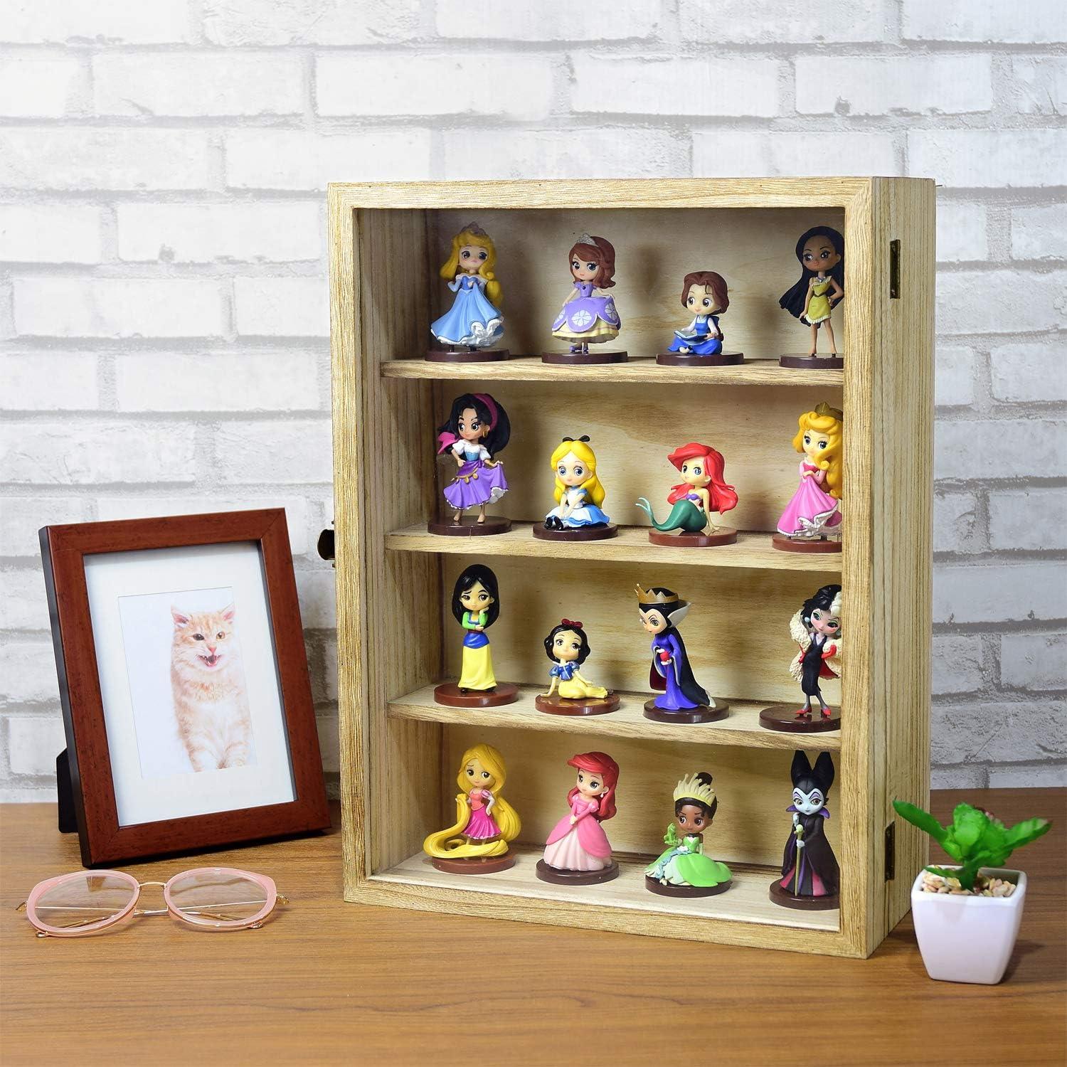 Natural Wood Wall Mounted Display Case with Tempered Glass