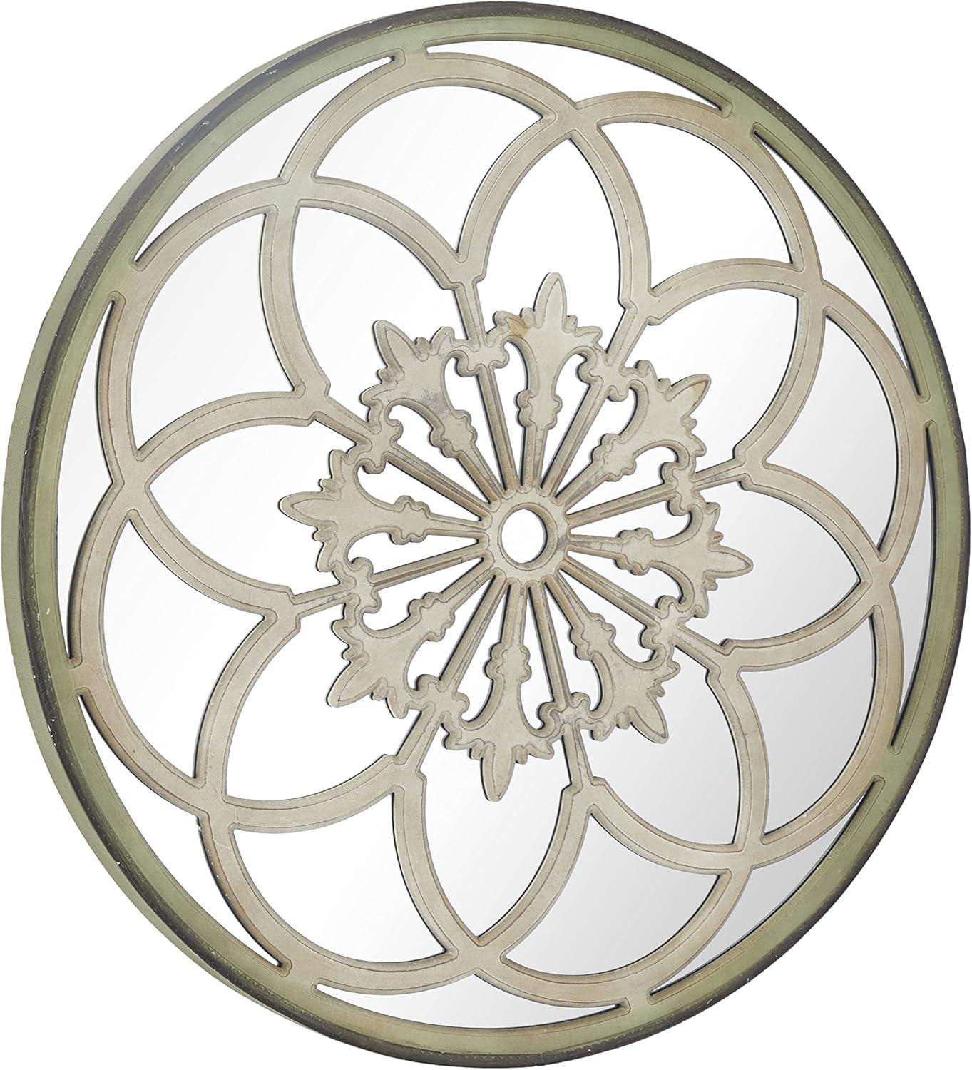 DecMode 40" x 40" White Medallion Floral Wall Mirror