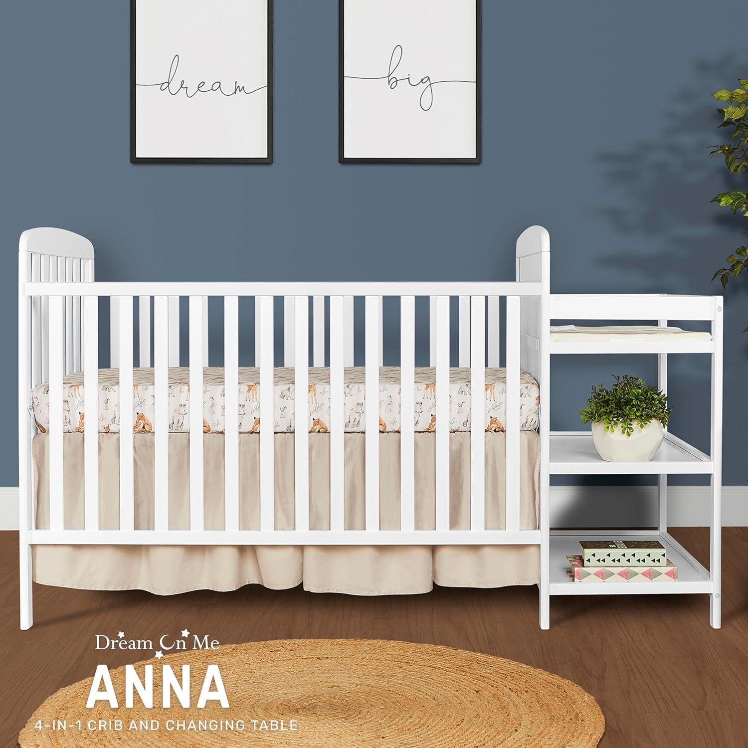 Dream On Me Anna 4 in 1 Full-Size Crib and Changing Table Combo in White