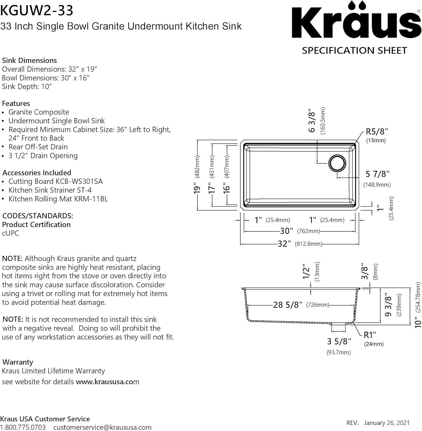 Kraus Bellucci 32 in. Undermount Quartz Composite Single Bowl Kitchen Sink with Accessories