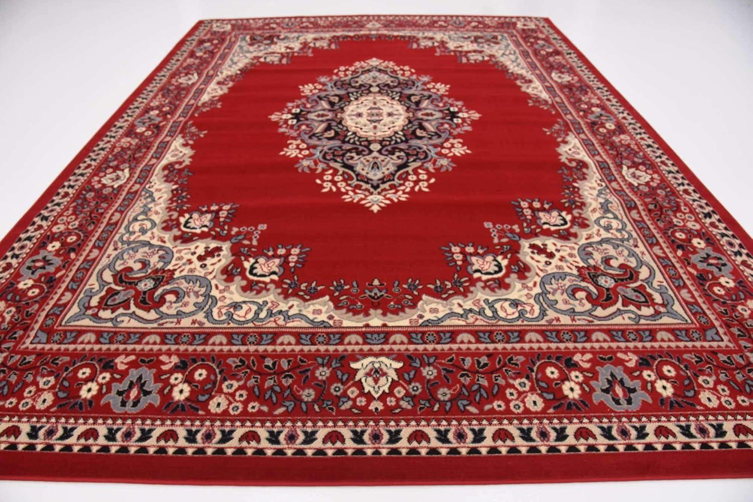 Elegant Medallion 9' x 12' Synthetic Area Rug in Red, Black, and Cream