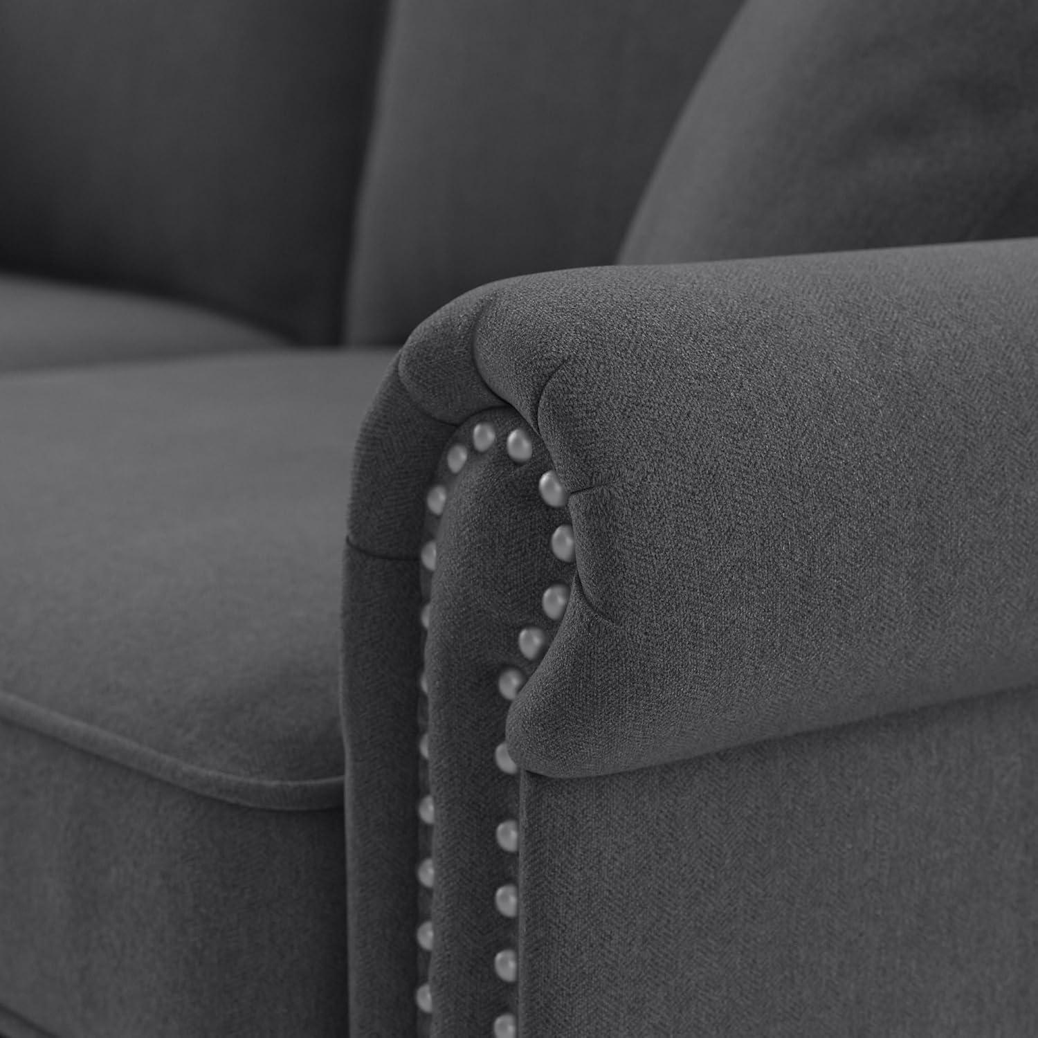 Coventry Accent Chair with Arms in Charcoal Gray Herringbone Fabric