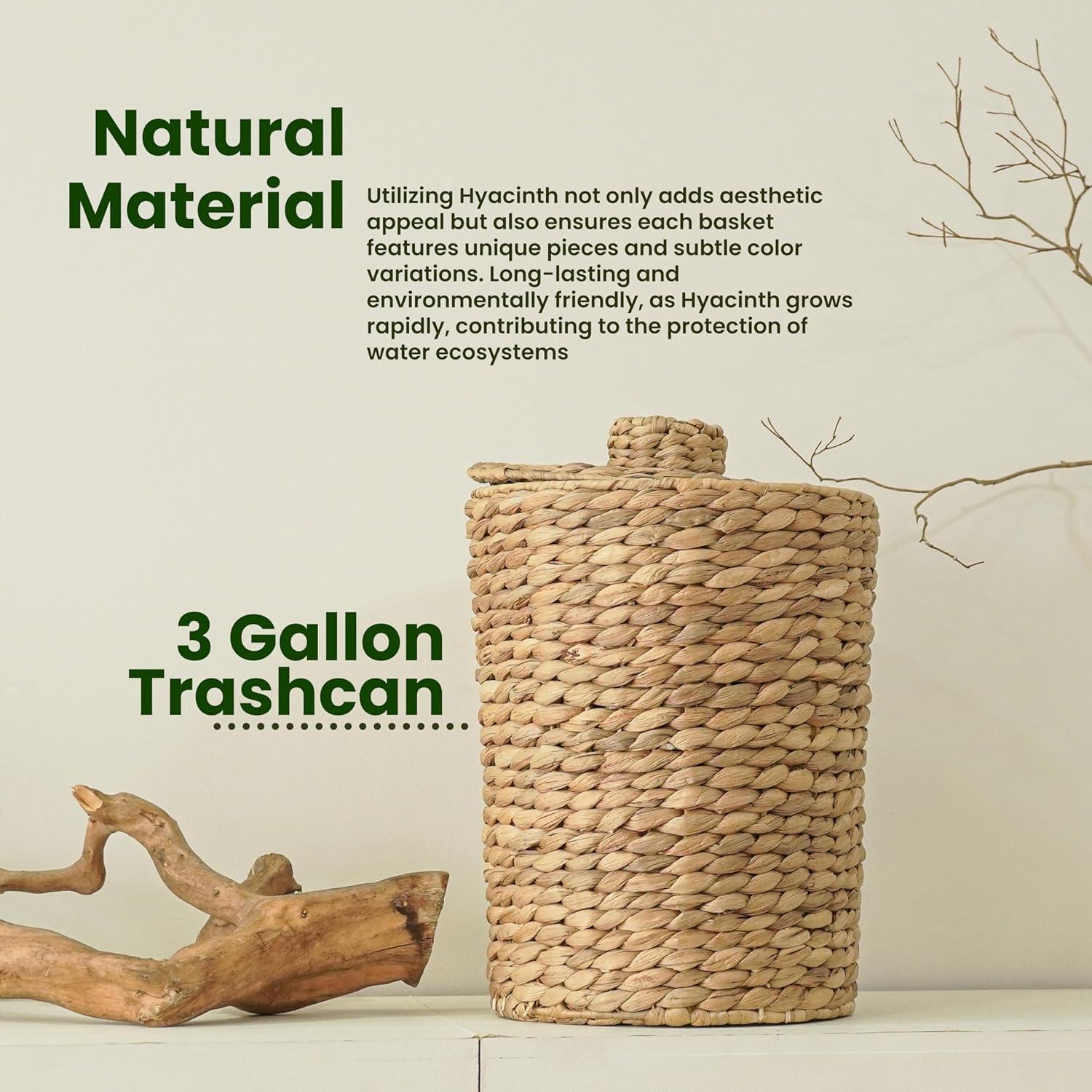 Large Natural Wicker Waste Basket with Lid for Office