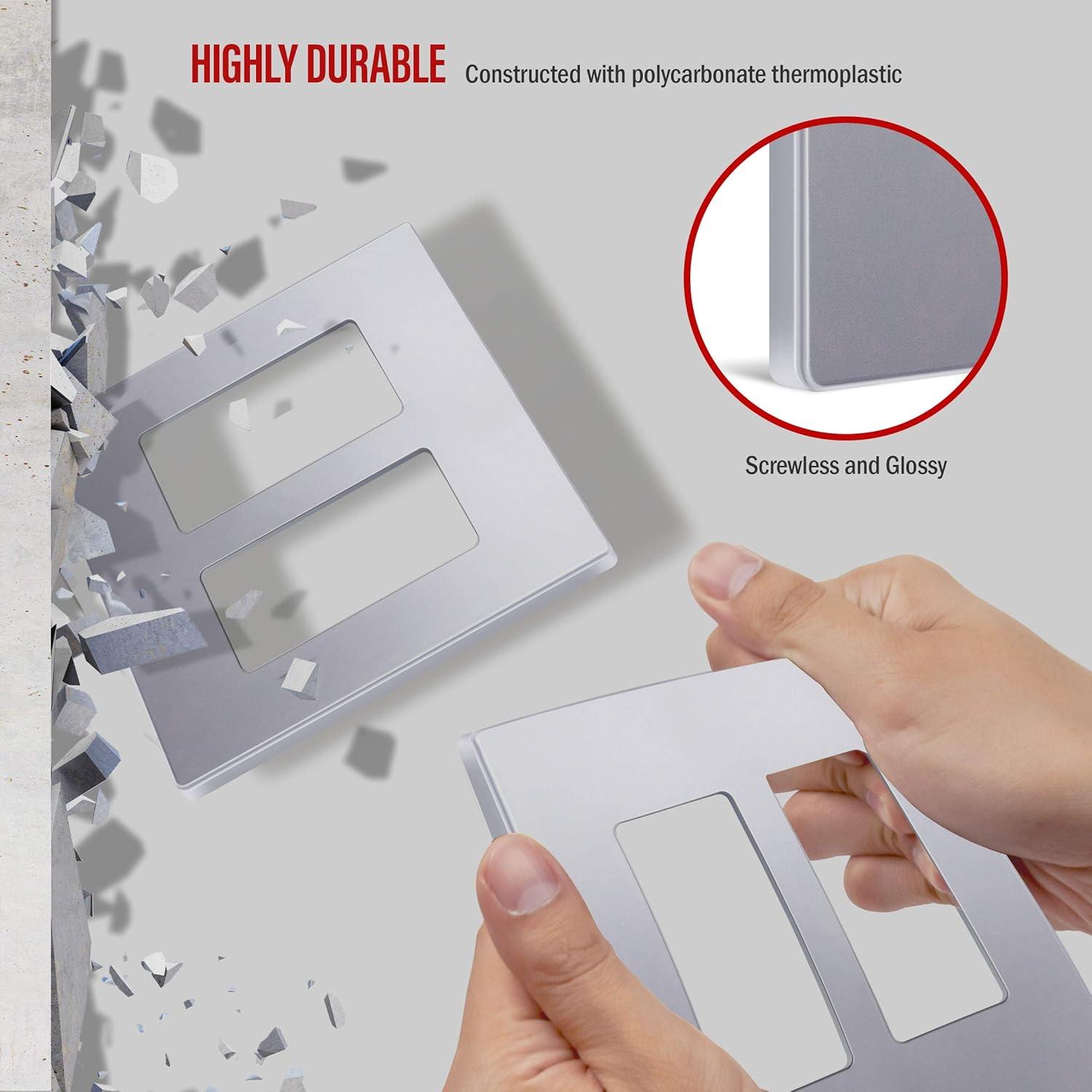 Silver 2-Gang Screwless Decorator Wall Plate