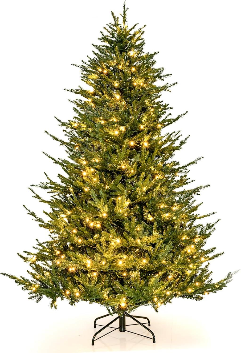 Costway 7 FT Pre-Lit Artificial Christmas Tree Hinged 1130 Branch Tips & 380 LED Lights