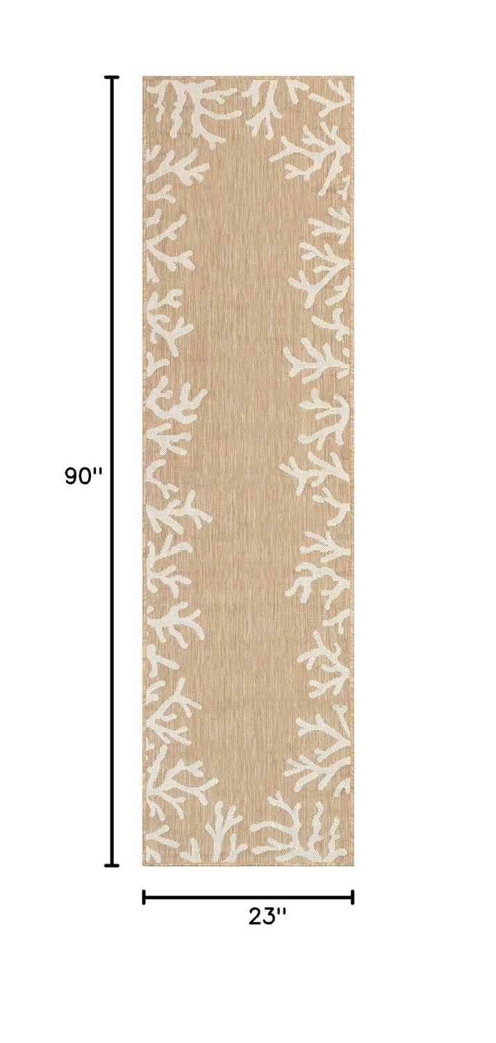 Liora Manne Carmel Indoor/Outdoor Power Loomed Synthetic Blend Low Profile Area Rug - Transitional Border Coastal Ocean Decorative (Coral Border Sand) (1'11" x 7'6")
