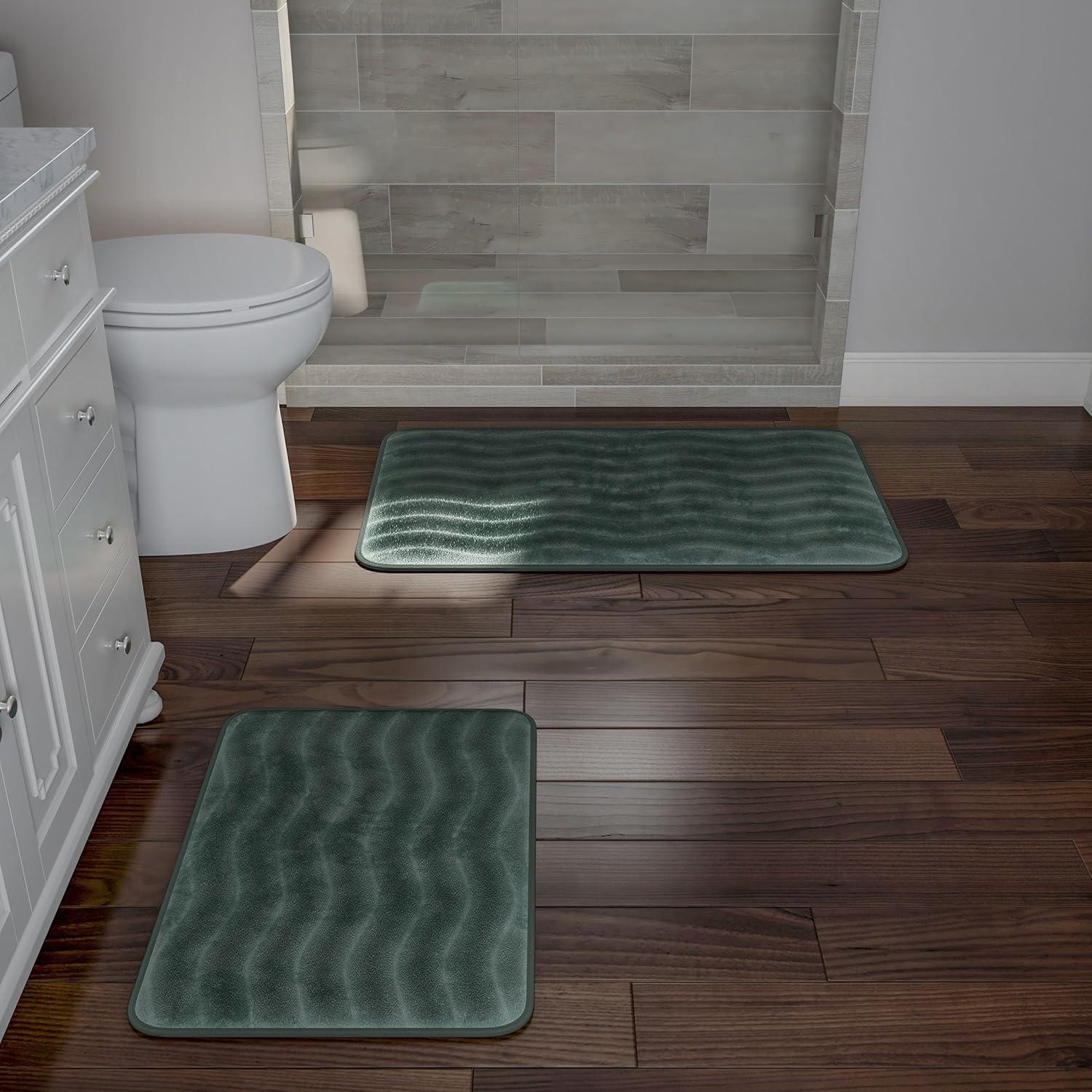 Lavish Home 67-10-G 2 Piece Memory Foam Bath Mat Set, Green