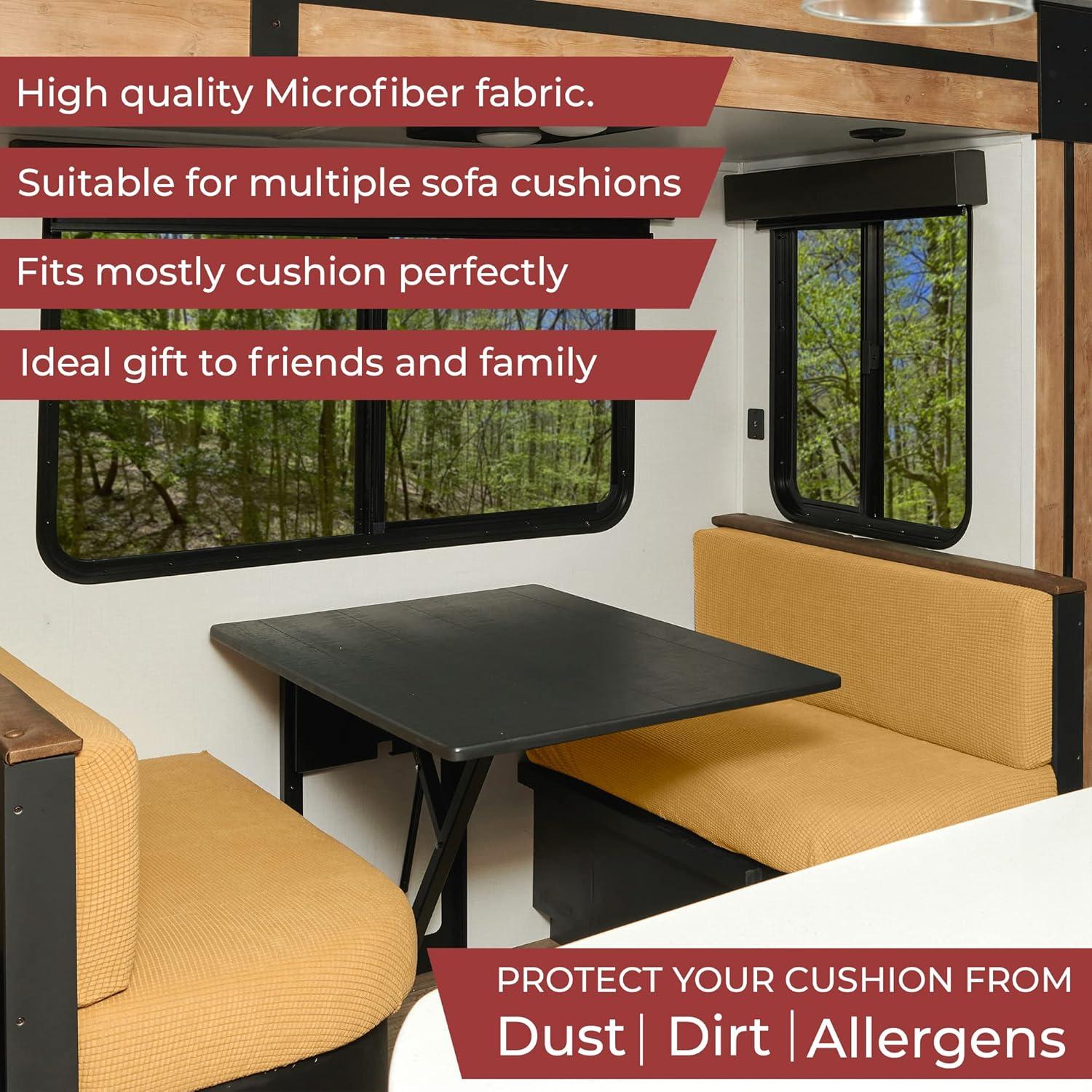 Hudson Comfort RV Dinette Cushion Covers - Microfiber Stretchable Fabric Designed to Fit Wide Variety of Seats - Camper Cushion Slipcovers - Includes 2 Backrest Covers & 2 Bench Covers (Sand, 2 Sets)