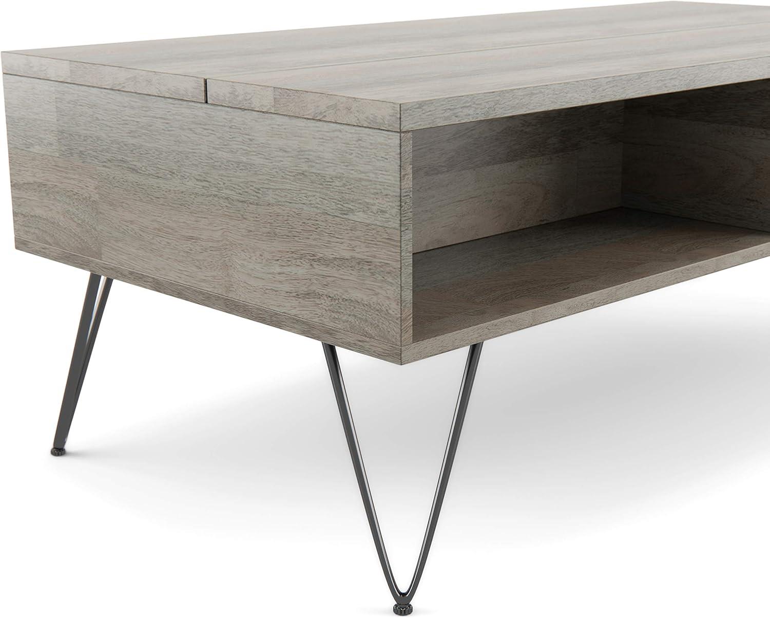 Hunter 48"W Solid Wood Industrial Lift Top Coffee Table with Hidden Storage and Metal Hairpin Legs