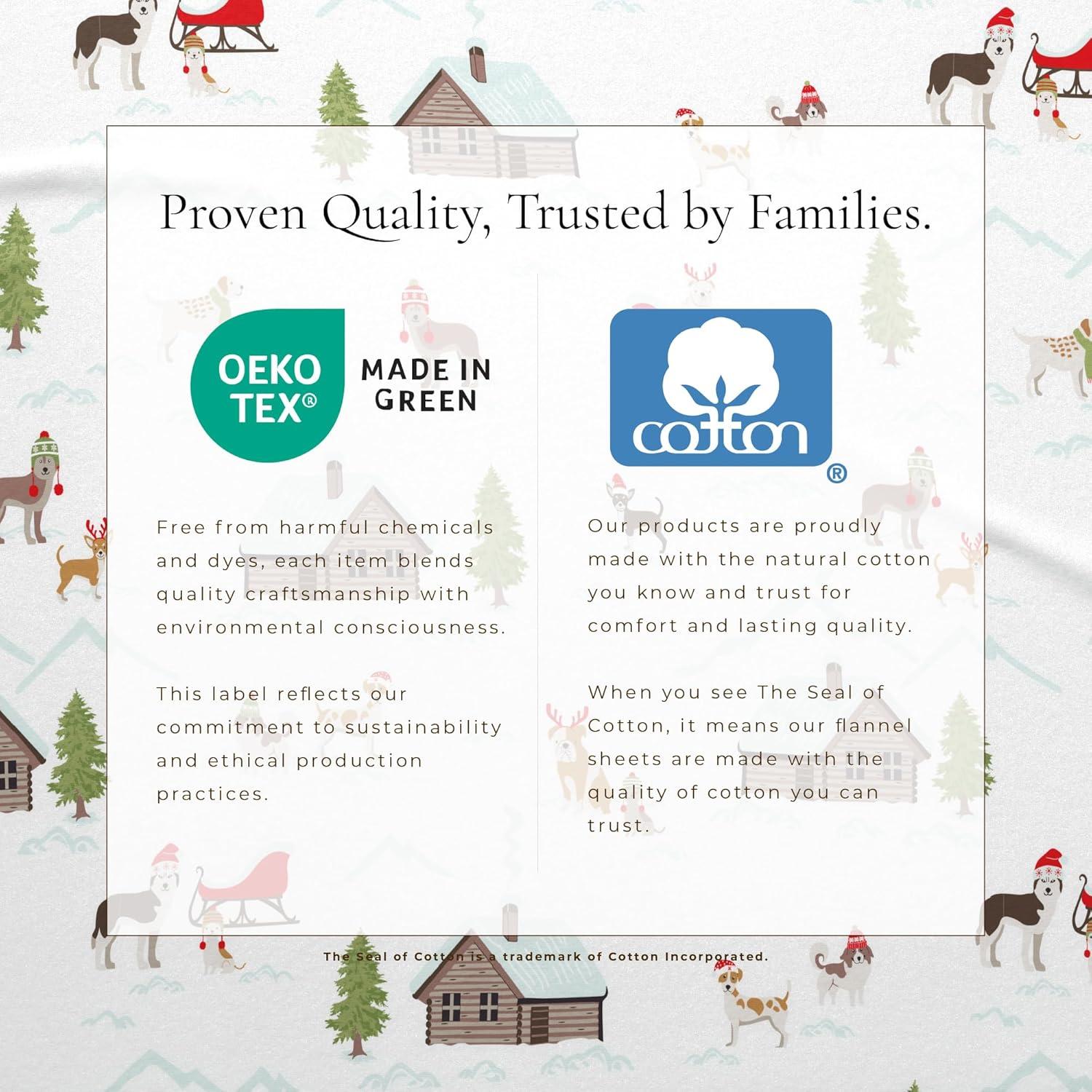 100% Cotton Holiday Flannel Sheet Set - Great Bay Home (Queen, Pups with Hats)