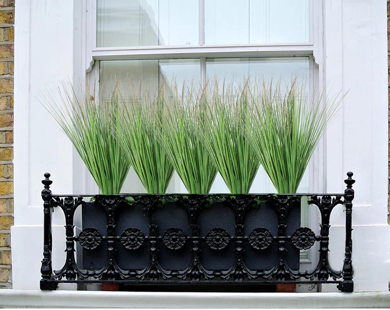 Artificial Plants 6PCS 27“ Fake Tall Onion Grass Faux Plant,Artificial Grass Greenery Shrubs Bushes for Garden Porch Window Box Shop Office Home Décor