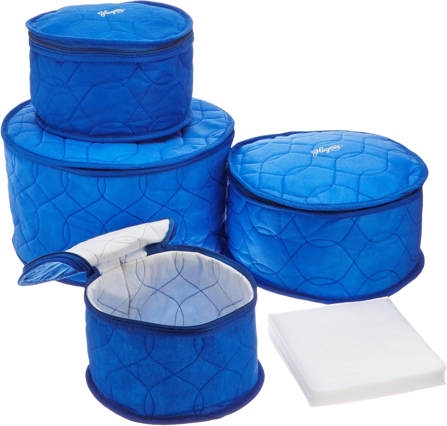 Blue Quilted Cotton Plate Saver Storage Set, 4-Piece