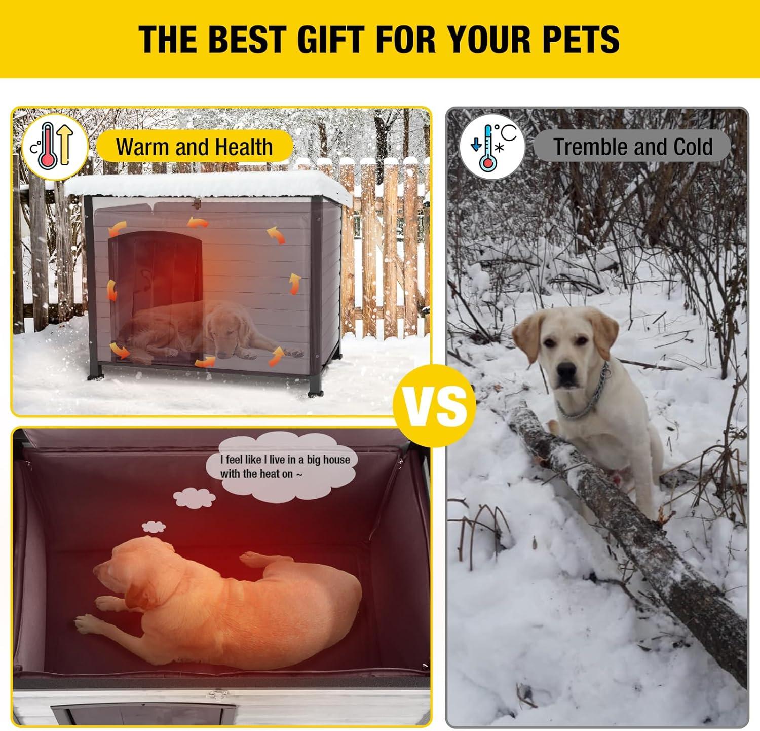 Aivituvin-AIR86-IN Large Insulated Dog House Off-White 43.3"(L) x 29.4" (W) x 33.4"(H)