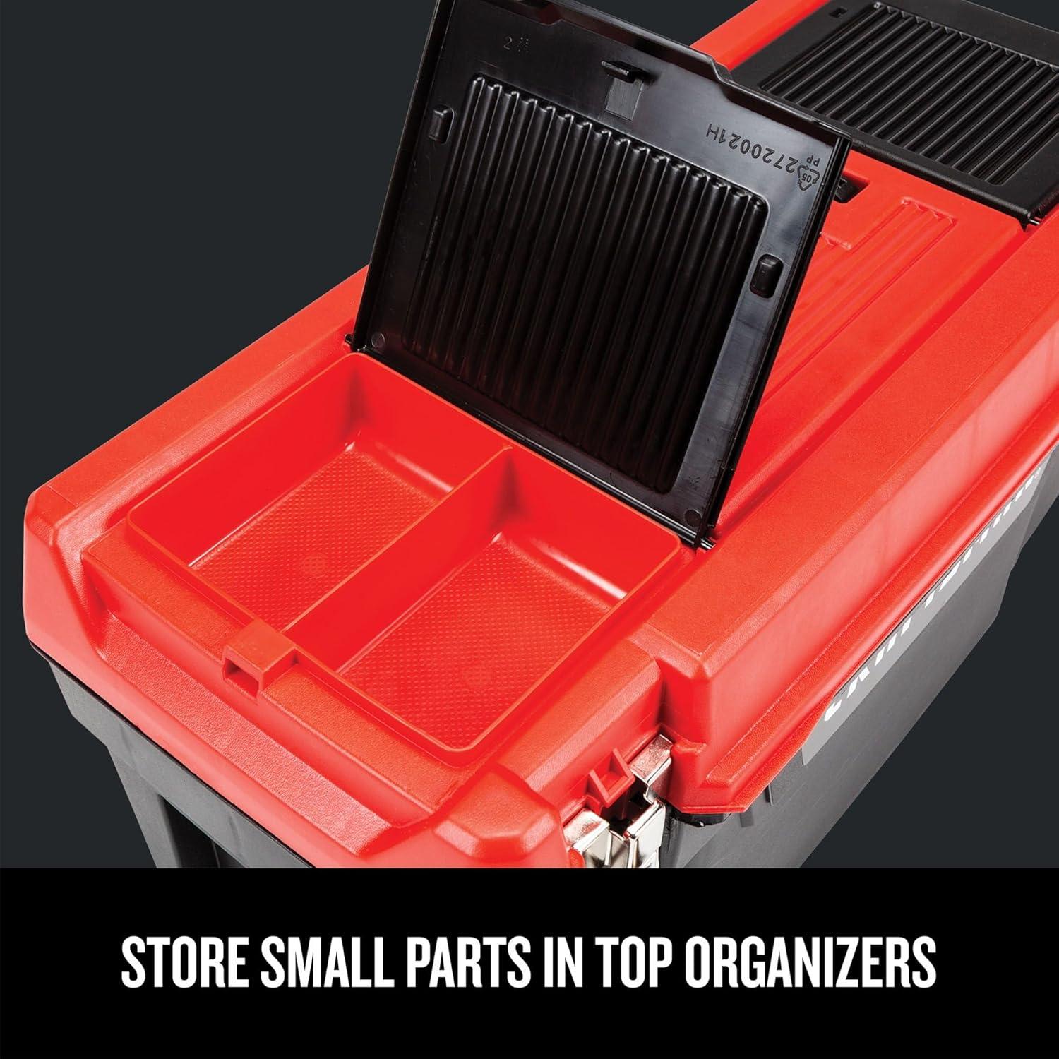 Craftsman Tool Box, Plastic, Black/Red, 20 in W x 10 in D x 10 in H