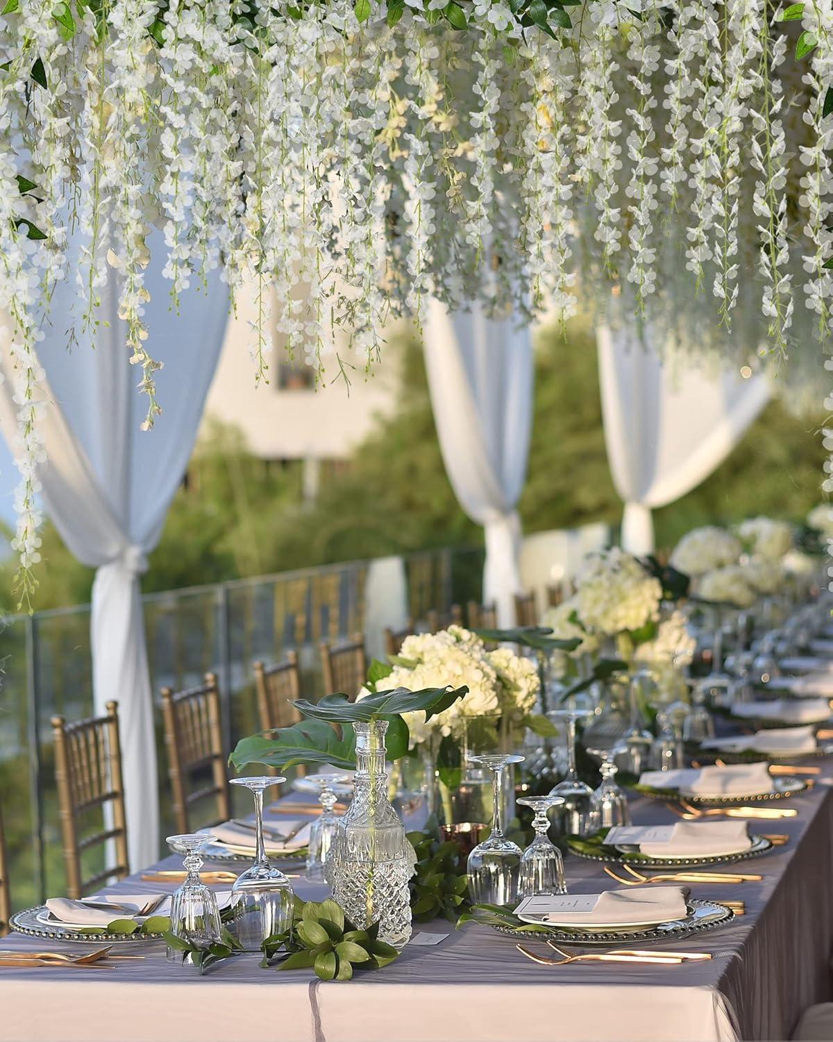 JACKYLED 40 Branches Wisteria Hanging Flowers 6 Feet Artificial White Vine Silk Wisteria Flowers Garland for Wedding Arch Party Garden Home Decor (4 Packs)