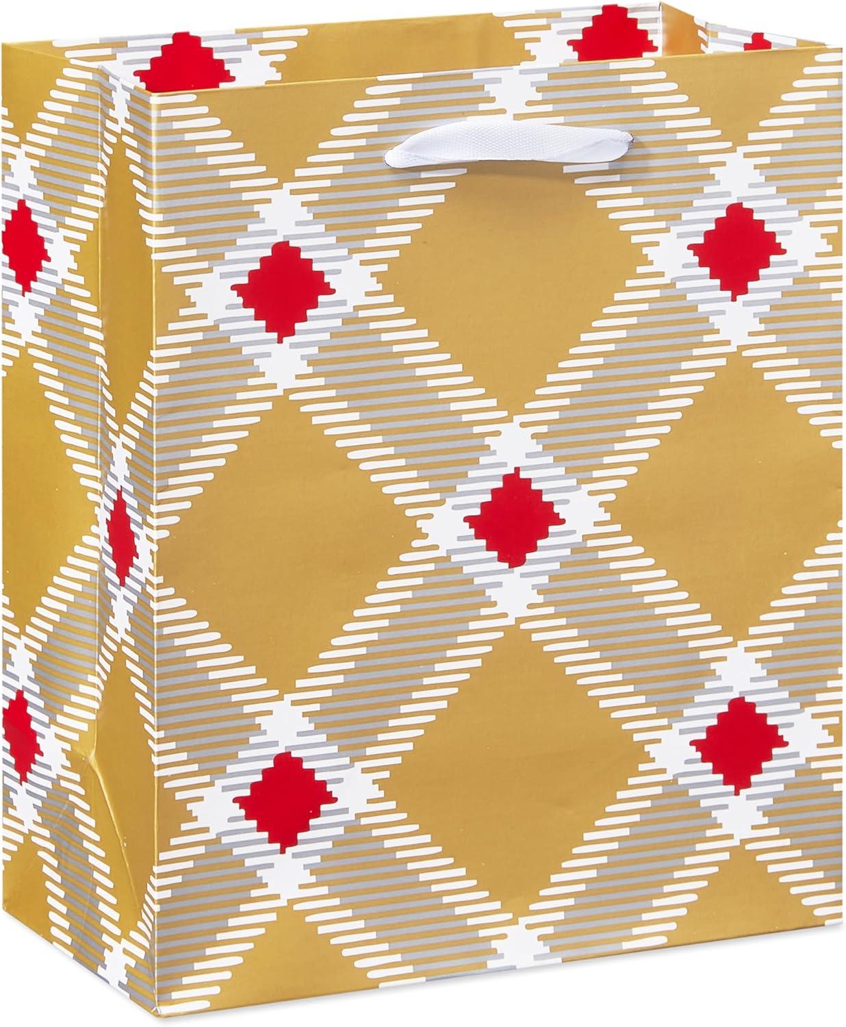 American Greetings Small Christmas Gift Bags, Gold and Silver Patterns (5 Bags)