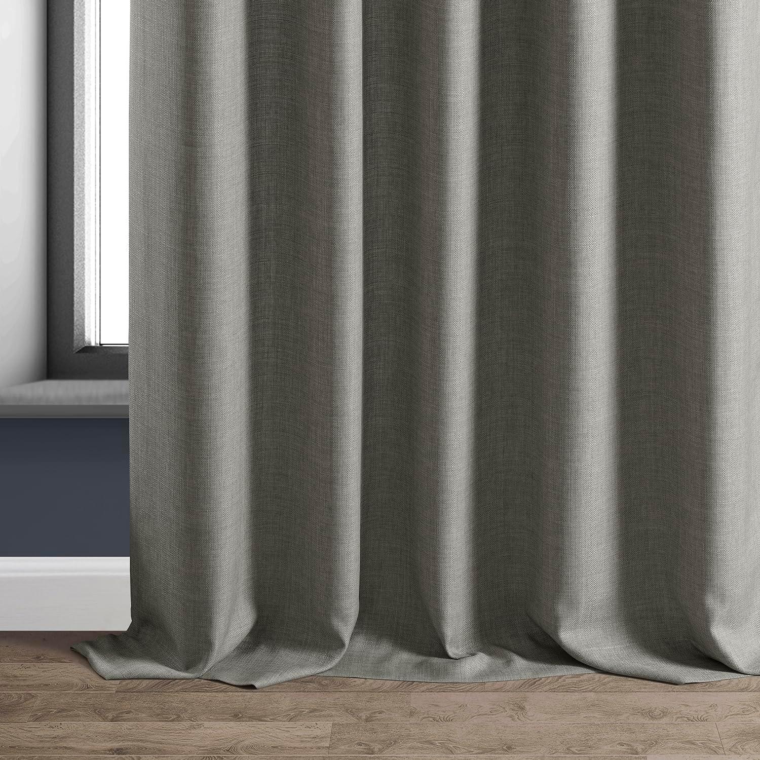 Taupe Grey Room-Darkening Faux Linen Curtain Panel 84"