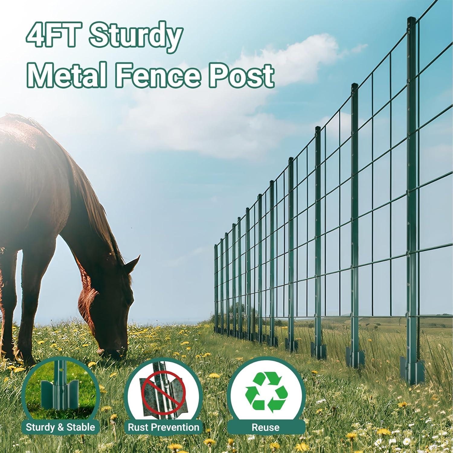Fence Posts 4Feet - 10Pack, Heavy Duty Metal Fence Post with U-Channel, Steel Fence U-Post for Holding Garden Wire Fence, Corner Anchor Posts etc.