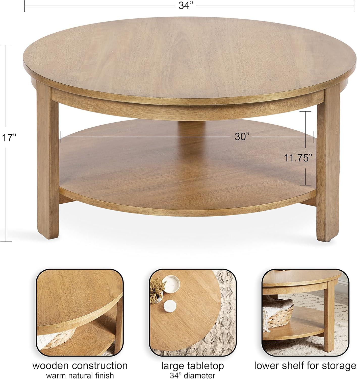 Kate and Laurel Foxford Round MDF Coffee Table, 34x34x17, Natural