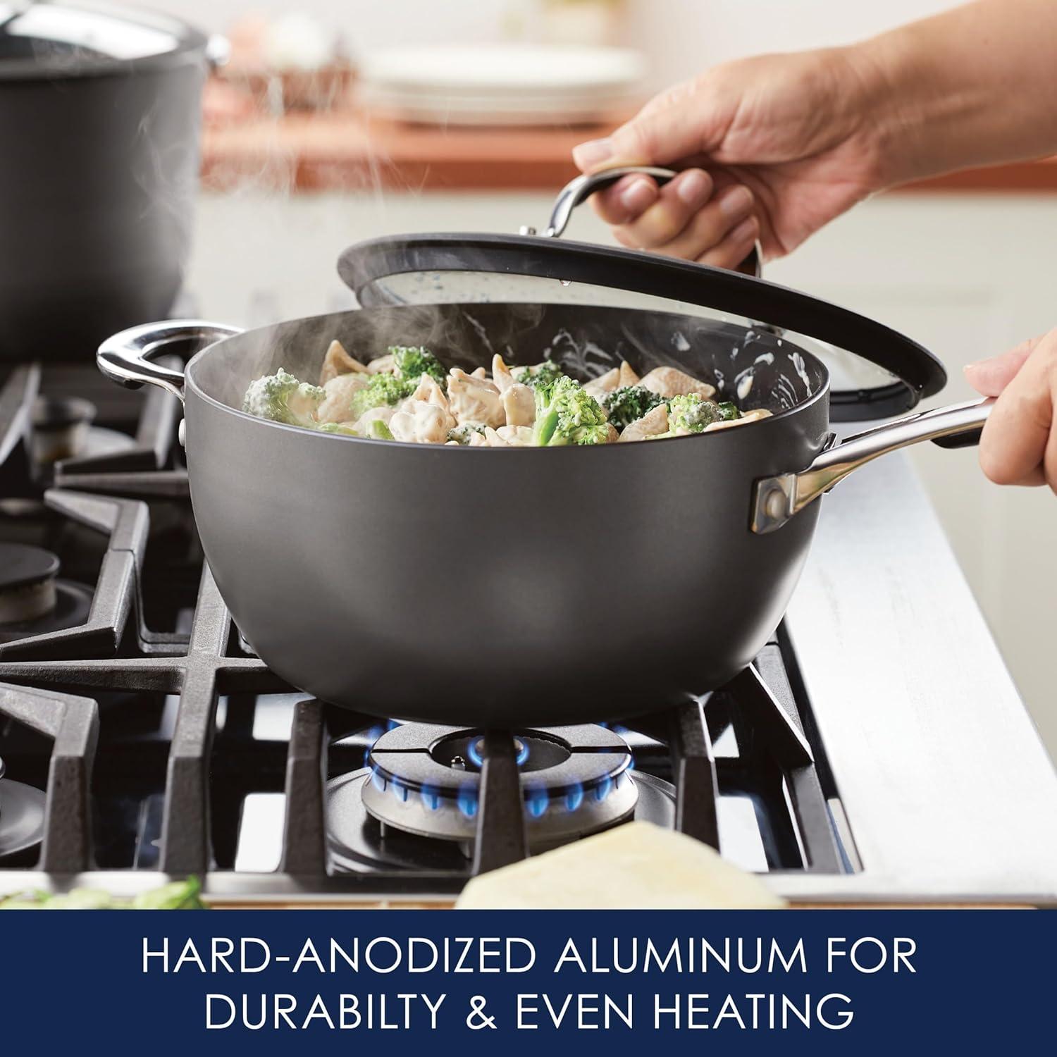 Cook + Create 10-Piece Hard Anodized Aluminum Nonstick Cookware Set in Black