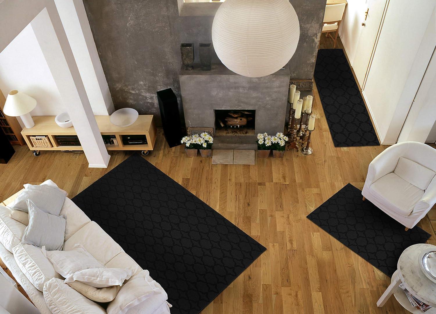 Garland Rug Sparta Indoor Rug Set, 3 Piece Set (2'x5',3'x4', 5'x7') Black