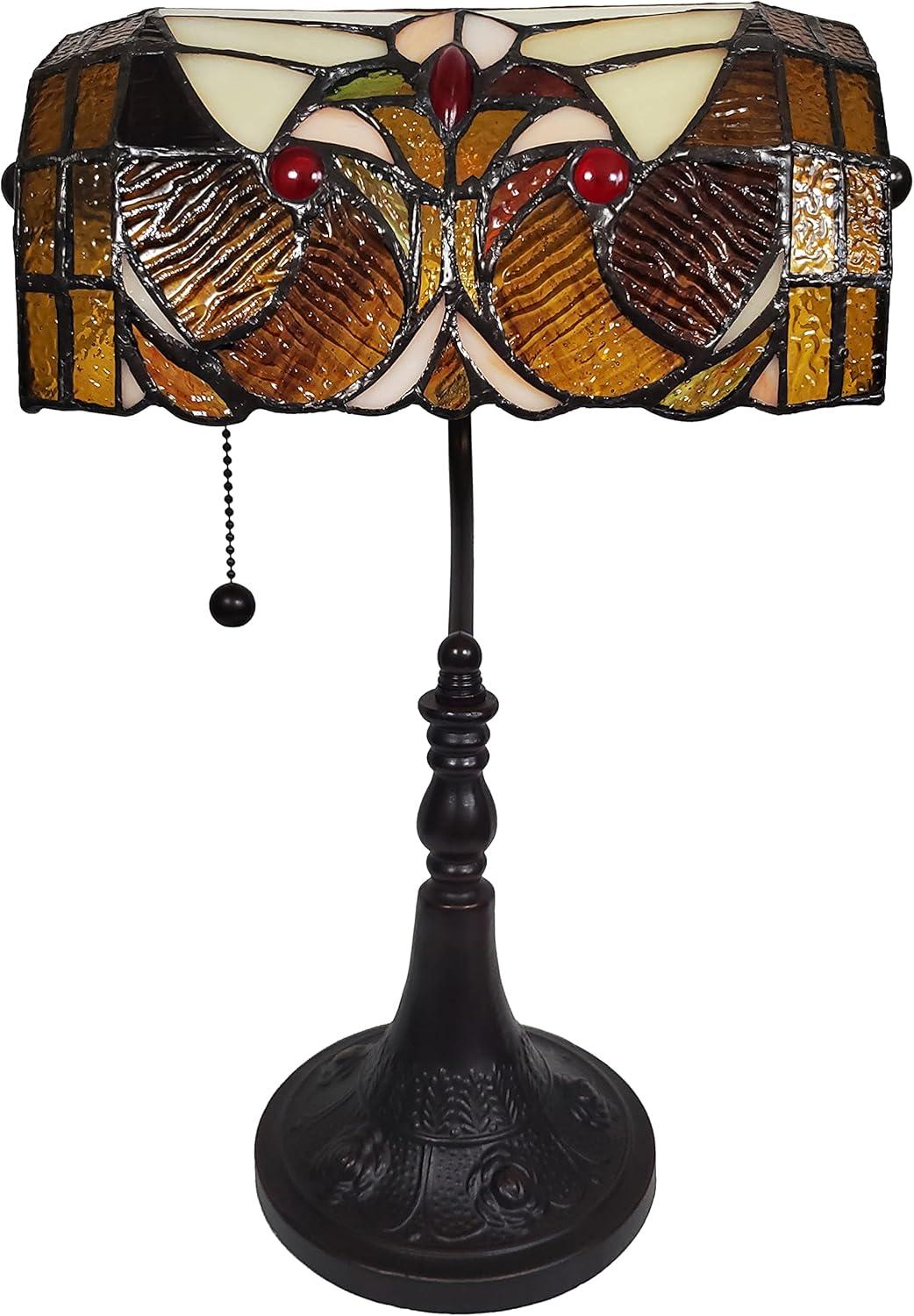 Amora Lighting  Tiffany Style Banker Table Lamp, Dark Amber