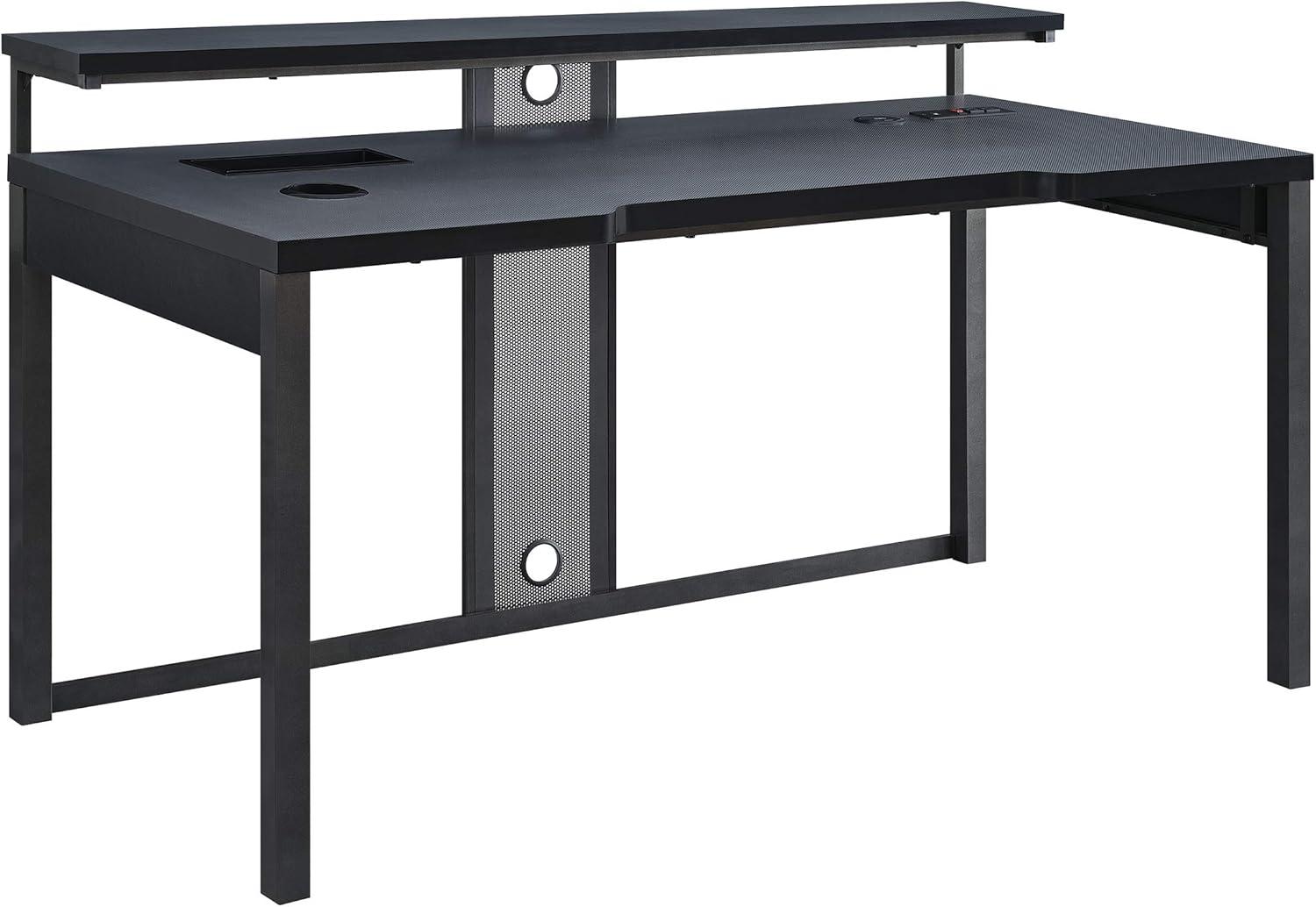 Adaptor 63" Matte Black Steel Gaming Desk with Raised Monitor Shelf