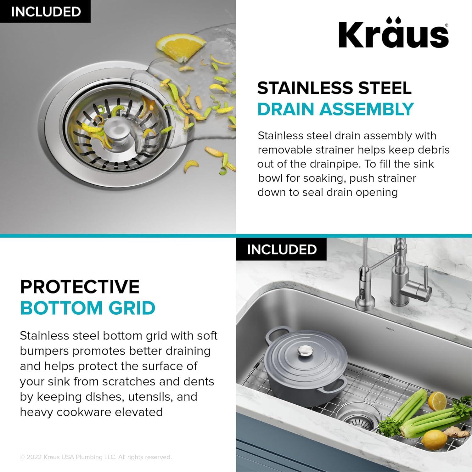 KRAUS Premier 16 Gauge Undermount Single Bowl Stainless Steel Kitchen Sink