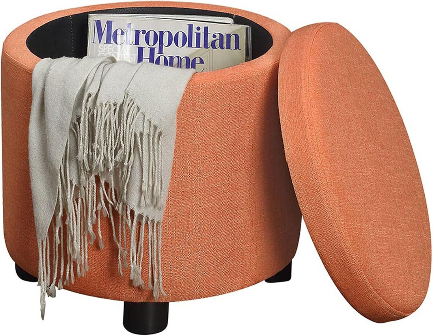 Designs4Comfort Round Accent Storage Ottoman with Reversible Tray Lid, Coral Fabric