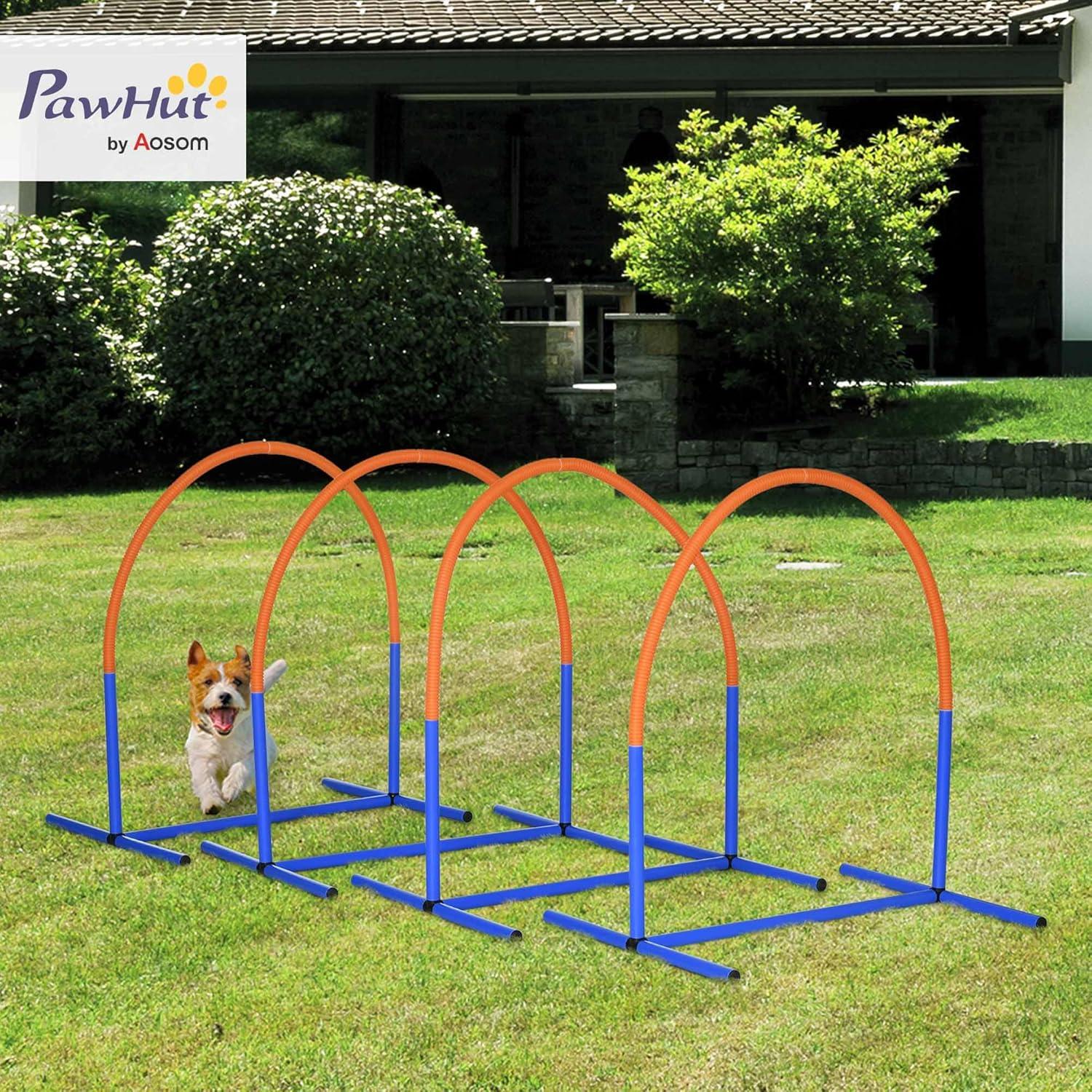 Pawhut Dog Agility Training Equipment, 4 Piece Dog Agility Course For Old Dogs With Carrying Bag, Outdoor Use, Blue