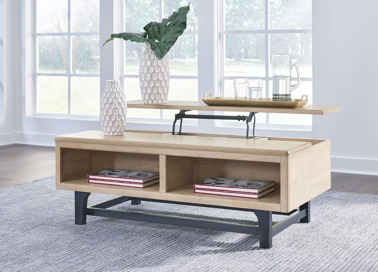 Contemporary Freslowe Black and Light Brown Lift-Top Coffee Table with Storage