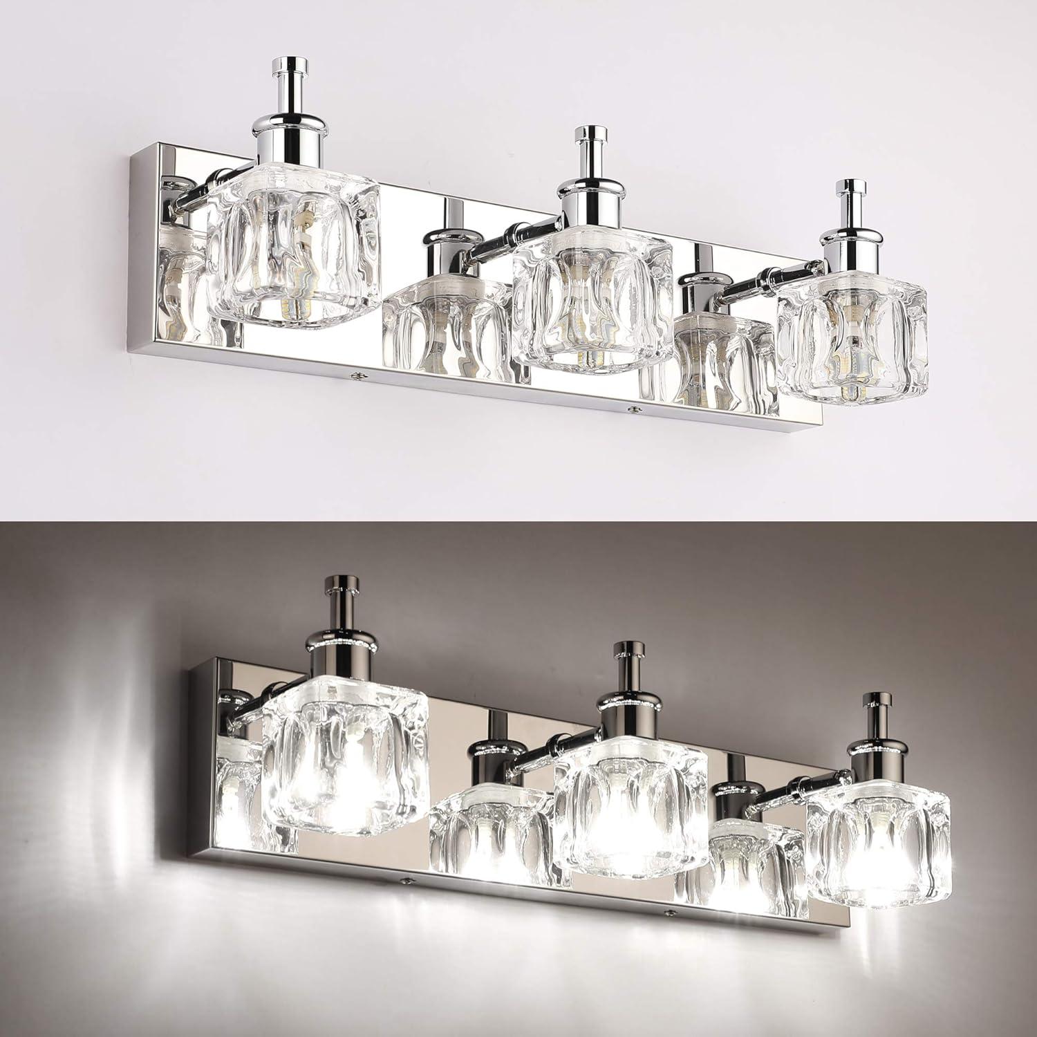 PRESDE Black Crystal Bathroom Lights Fixtures Over Mirror Modern 3 Light Vanity Lighting Bathroom Wall Light Fixtures(Exclude Bulb)