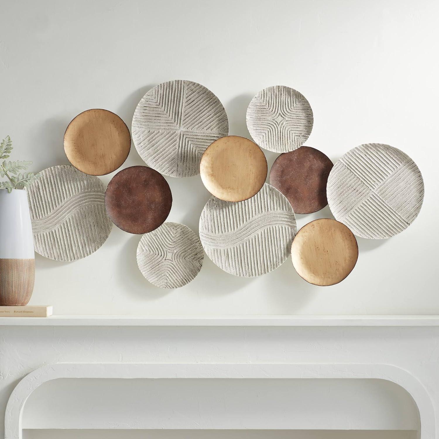 Dahlia Studios Denson 44 1/4" Wide Gold Bronze White-Washed Disk Wall Art