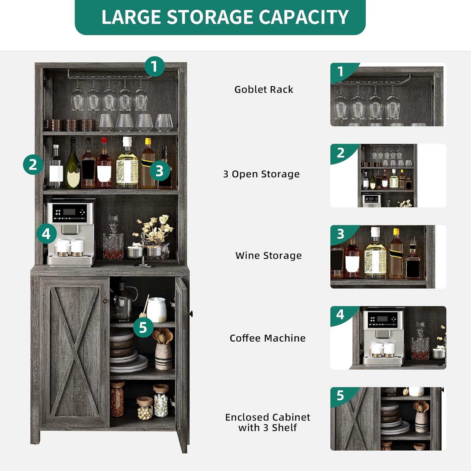 Moasis Bar Cabinet for Liquor and Glasses Dining Kitchen Cabinet with Wine Rack White