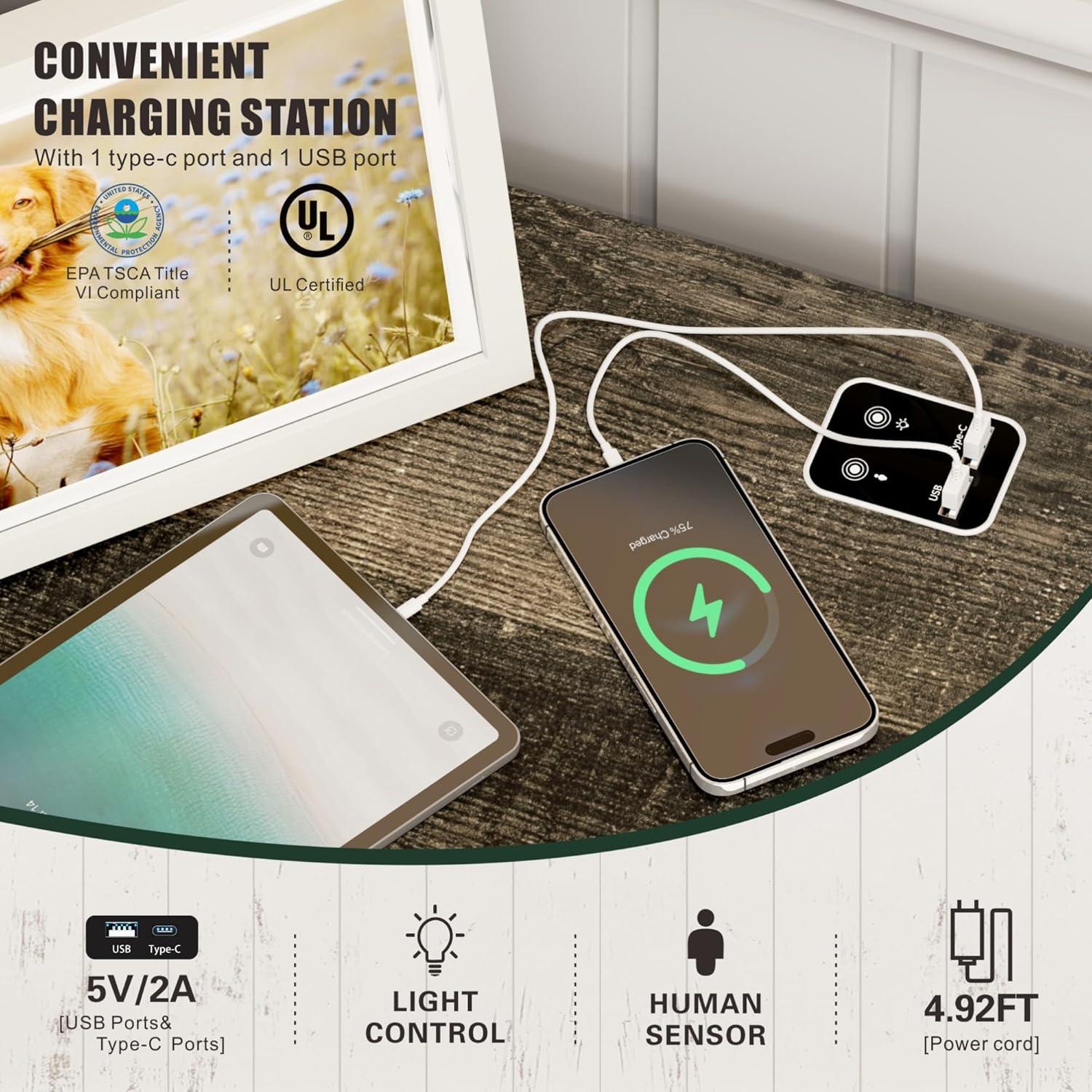 Farmhouse Corner Cabinet with LED Light, Small Bathroom Cabinet with 2 Doors, Free Standing Home Floor Corner Storage Cabinet for Laundry Room, Living Room or Kitchen, Rustic Brown