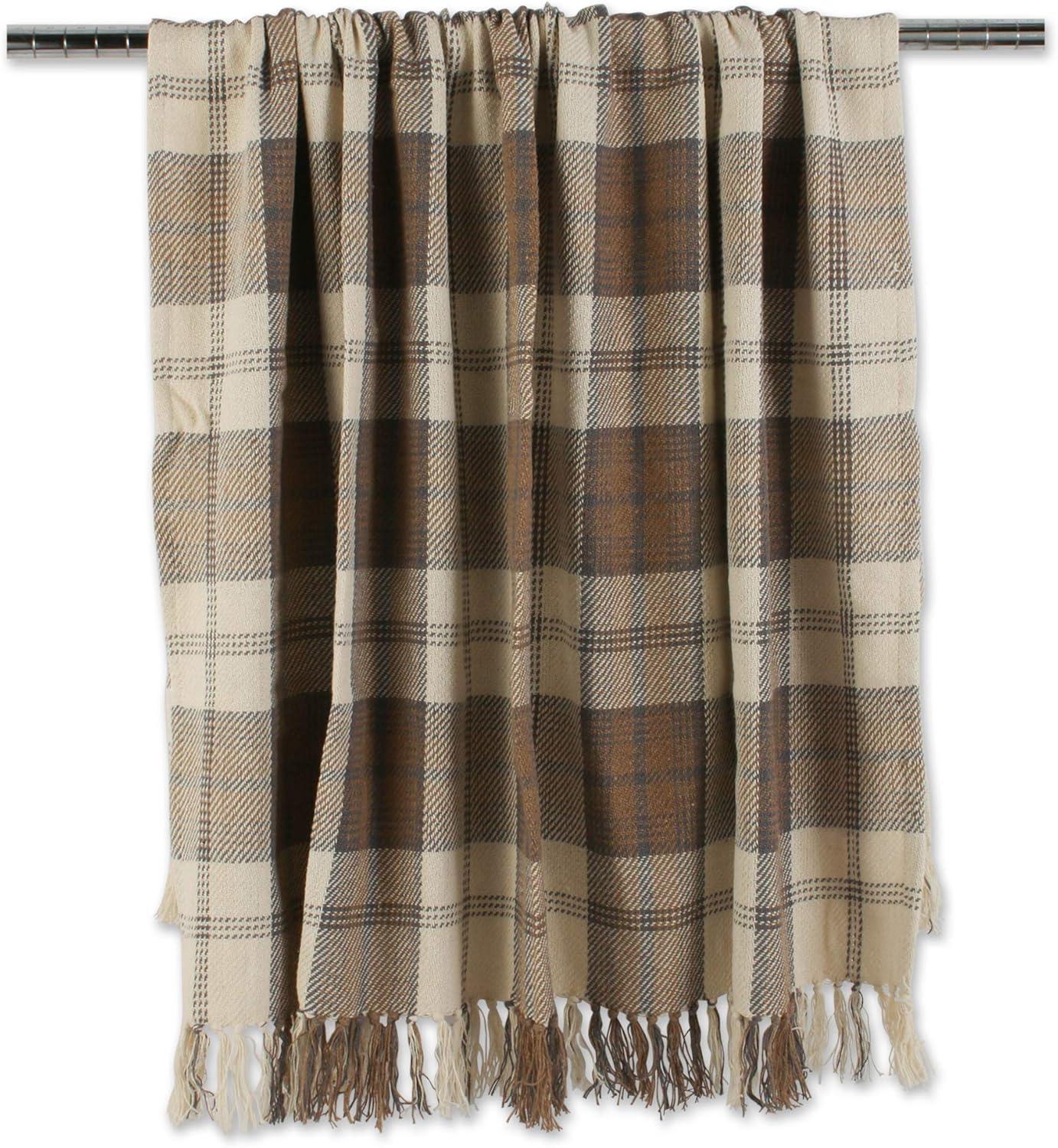 Farmhouse Plaid Throw 50x60" with 3" Fringe, Stone