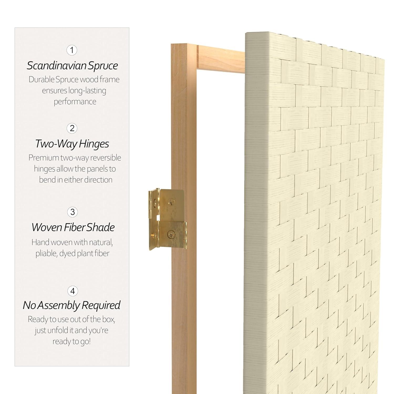 Oriental Furniture 6 ft. Tall Woven Fiber Room Divider - 4 Panel - Cream