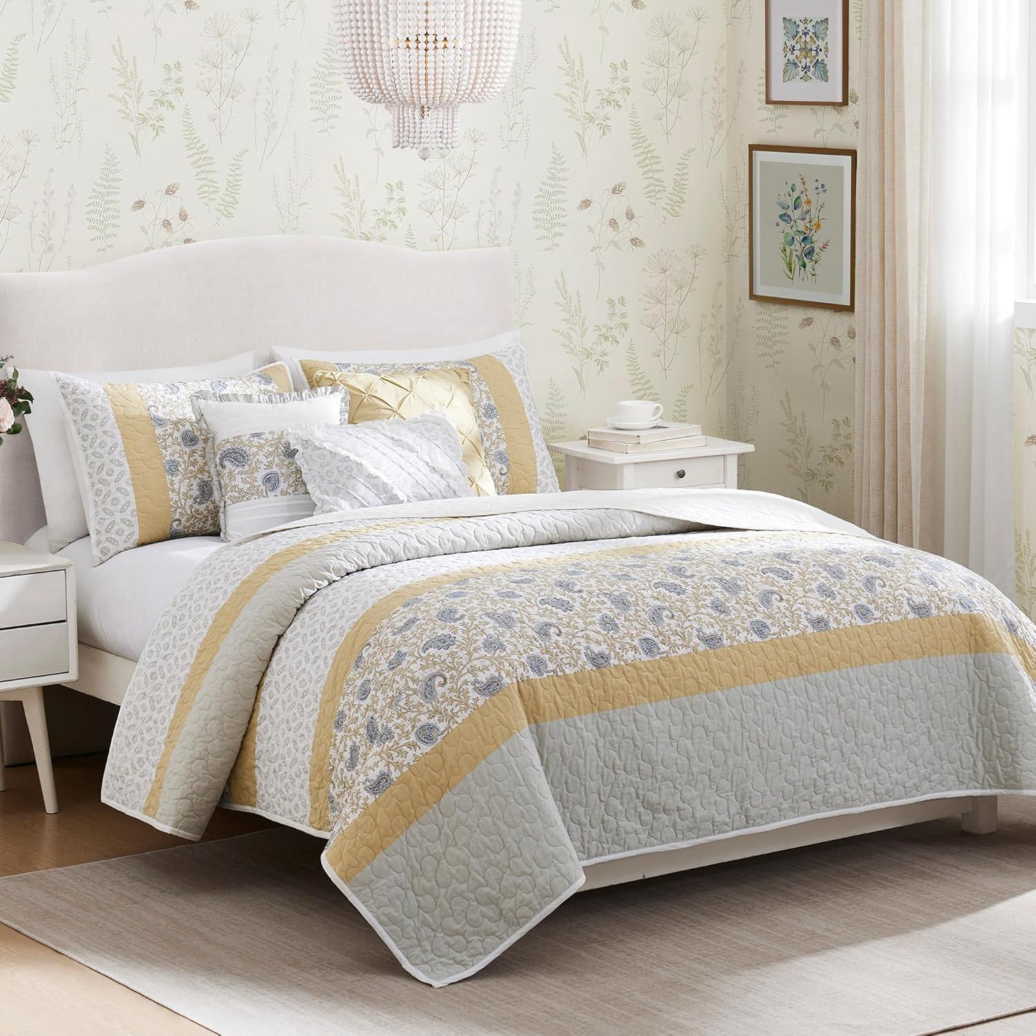 Madison Park Dawn 6 Piece Cotton Percale Quilt Set with Throw Pillows