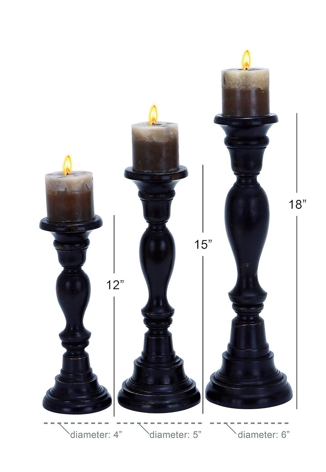 3 Piece Wood Tabletop Candlestick Set