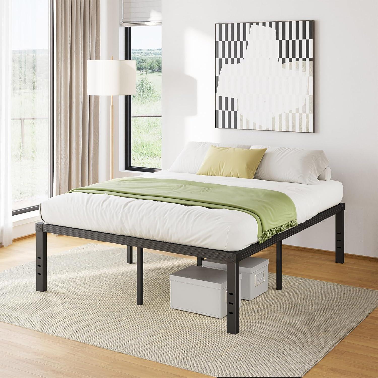 14 inches Queen Bed Frames No Box Spring Needed ,2500 lbs Heavy Duty Metal Platform Bed Frame with Storage Queen Size for Adult Black