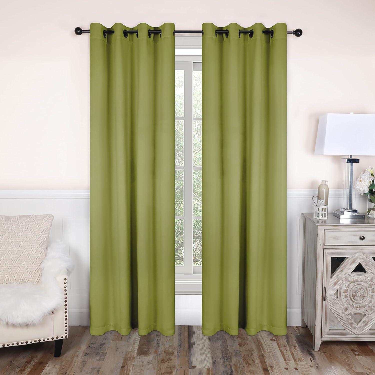 Classic Modern Solid Room Darkening Semi-Blackout Curtains, Grommets, Set of 2, 52"x63", Sage - Blue Nile Mills