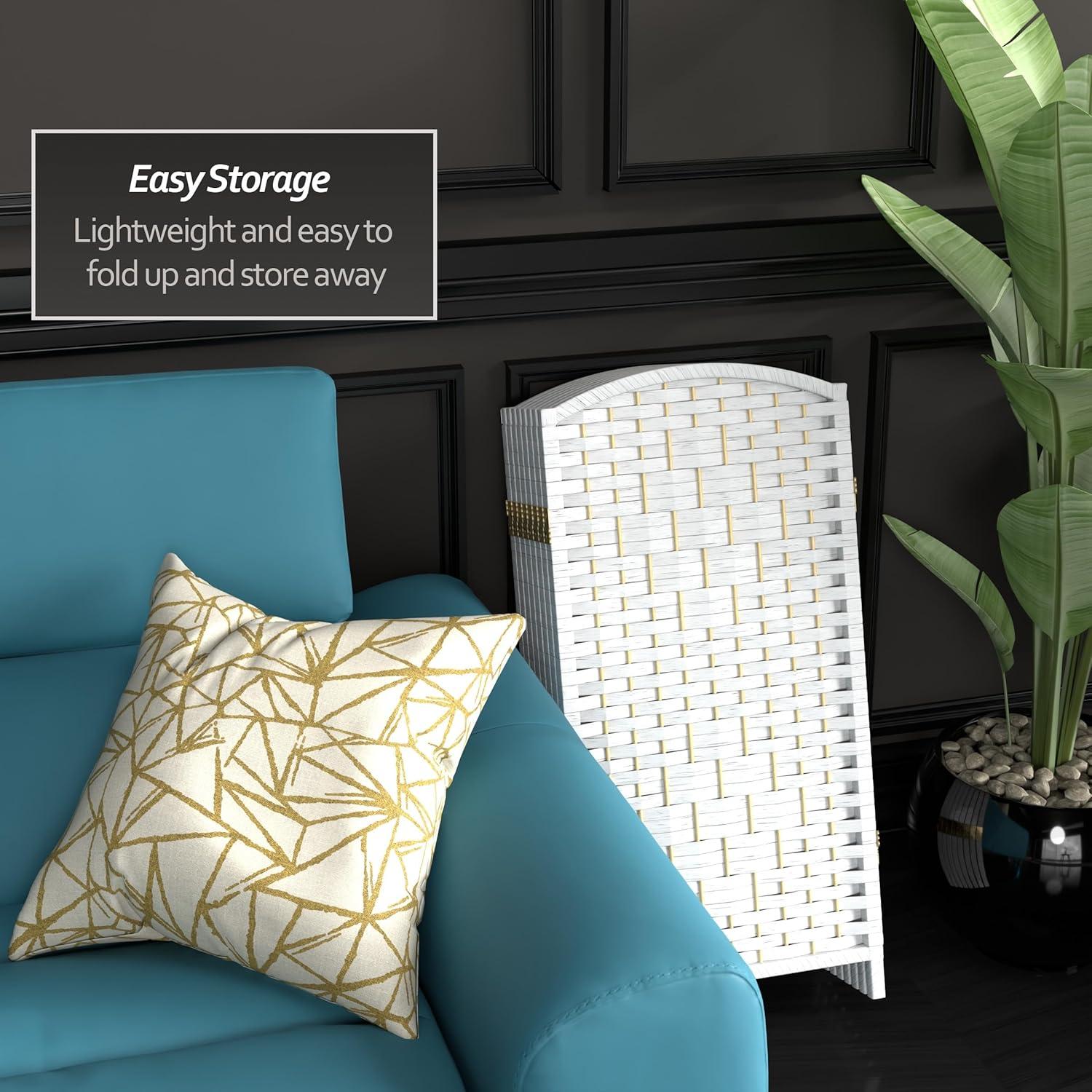 3 ft. Short Diamond Weave Fiber Folding Screen - White - 8 Panel