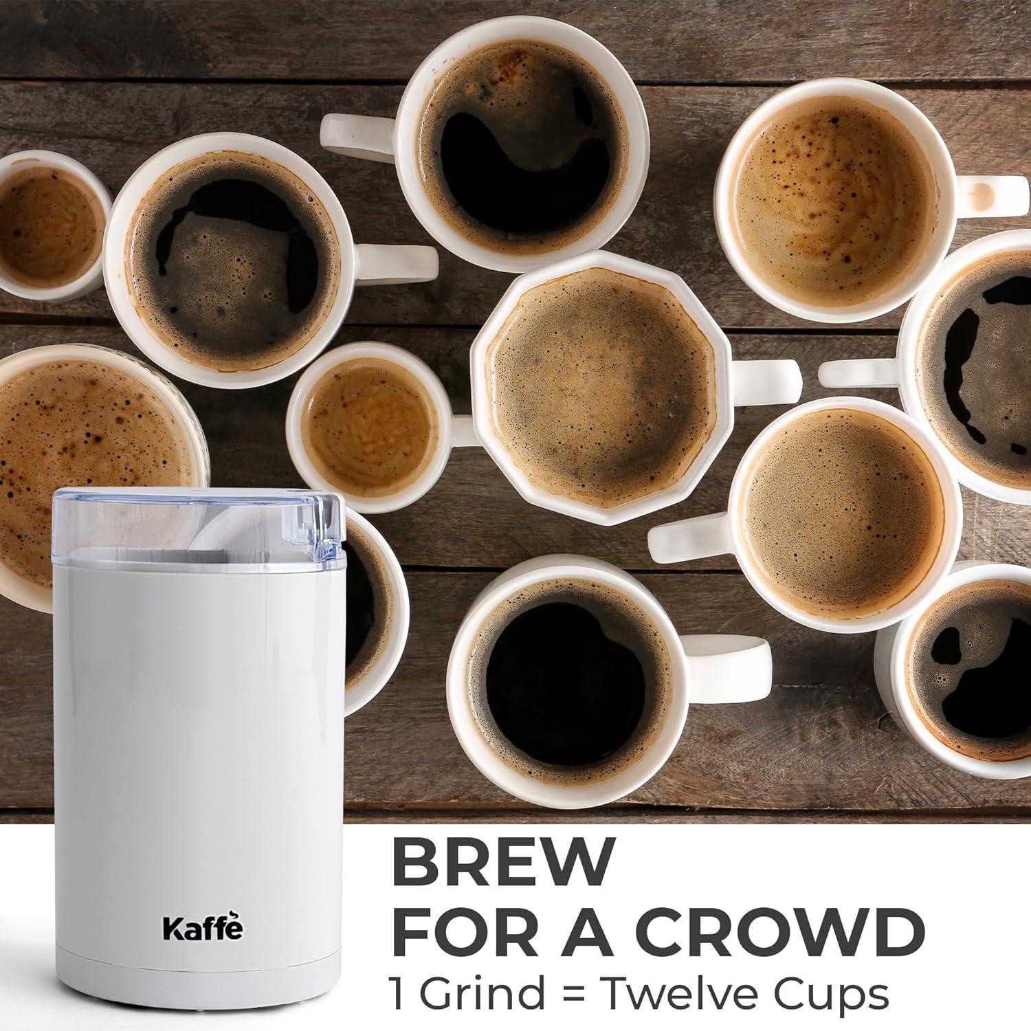 Kaffe Coffee Grinder Electric (3.5oz/14 Cup) , Best Coffee Grinders Reduced Price w Free Cleaning Brush, White